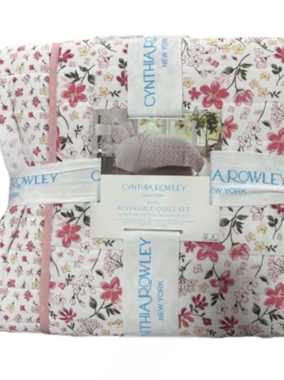 Cynthia Rowley Pink and Multicolored Floral Full/Queen Quilt Set 88”x92”